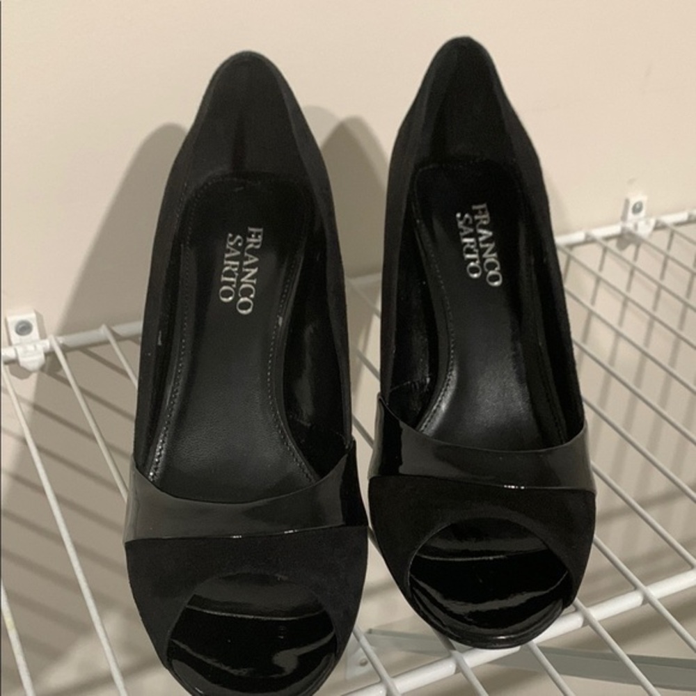 Franco Sarto Women's Black Peep Toe Heels
